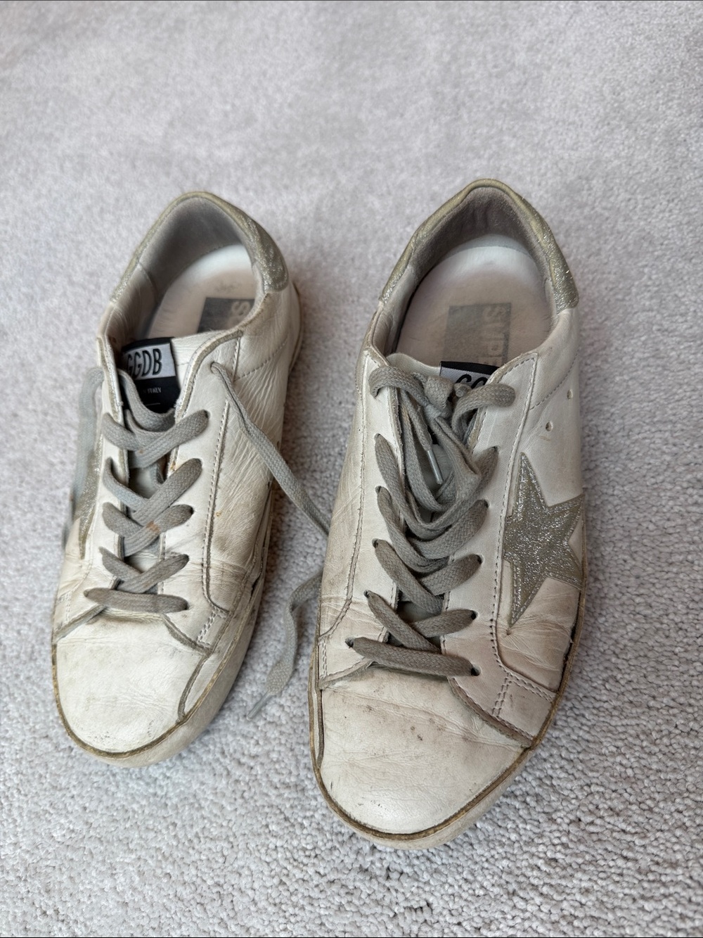 Golden Goose White Leather Sneakers with Metallic Star